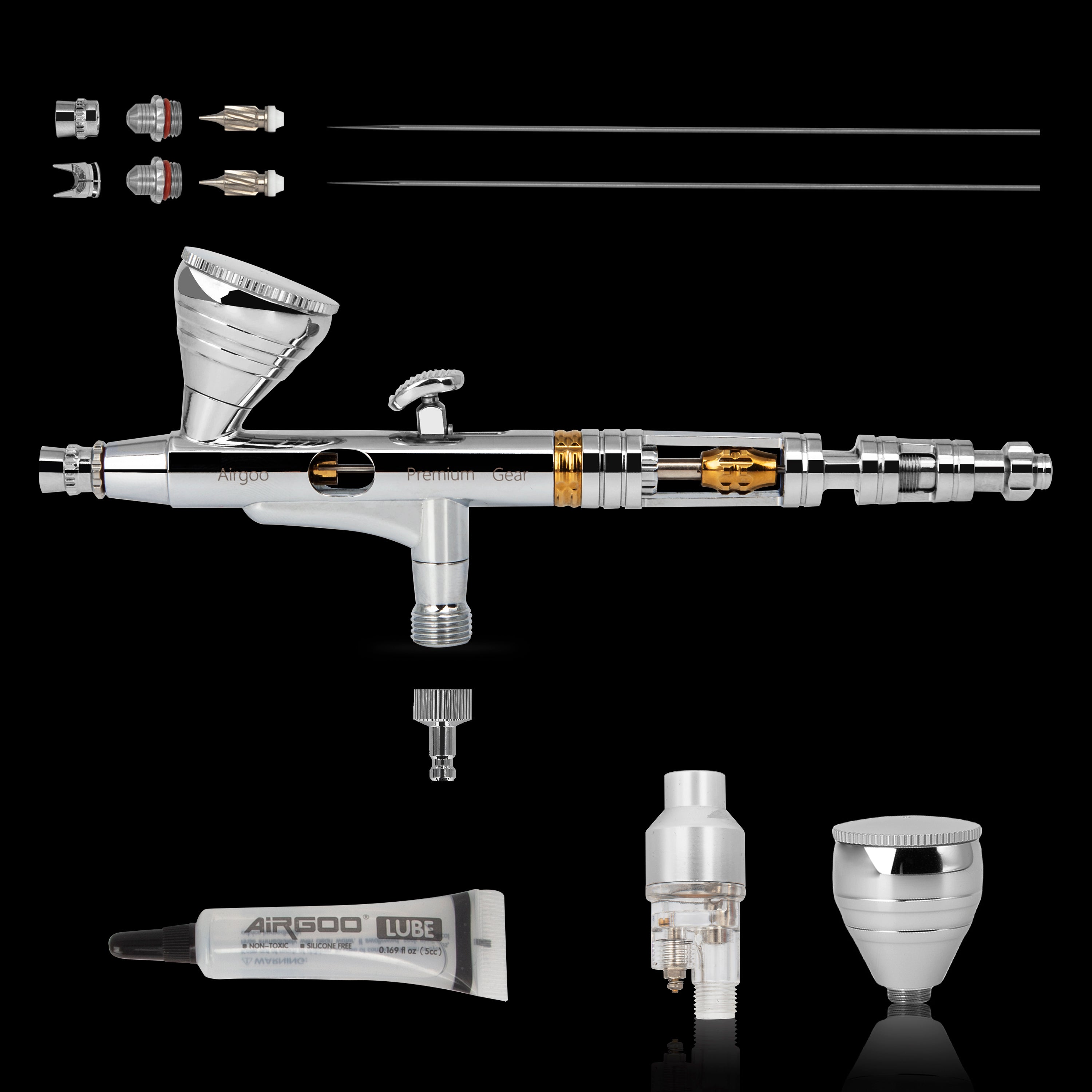 Airgoo Premium Series Dual Action Gravity Feed Airbrush Gear with 0.2mm/0.3mm Nozzle