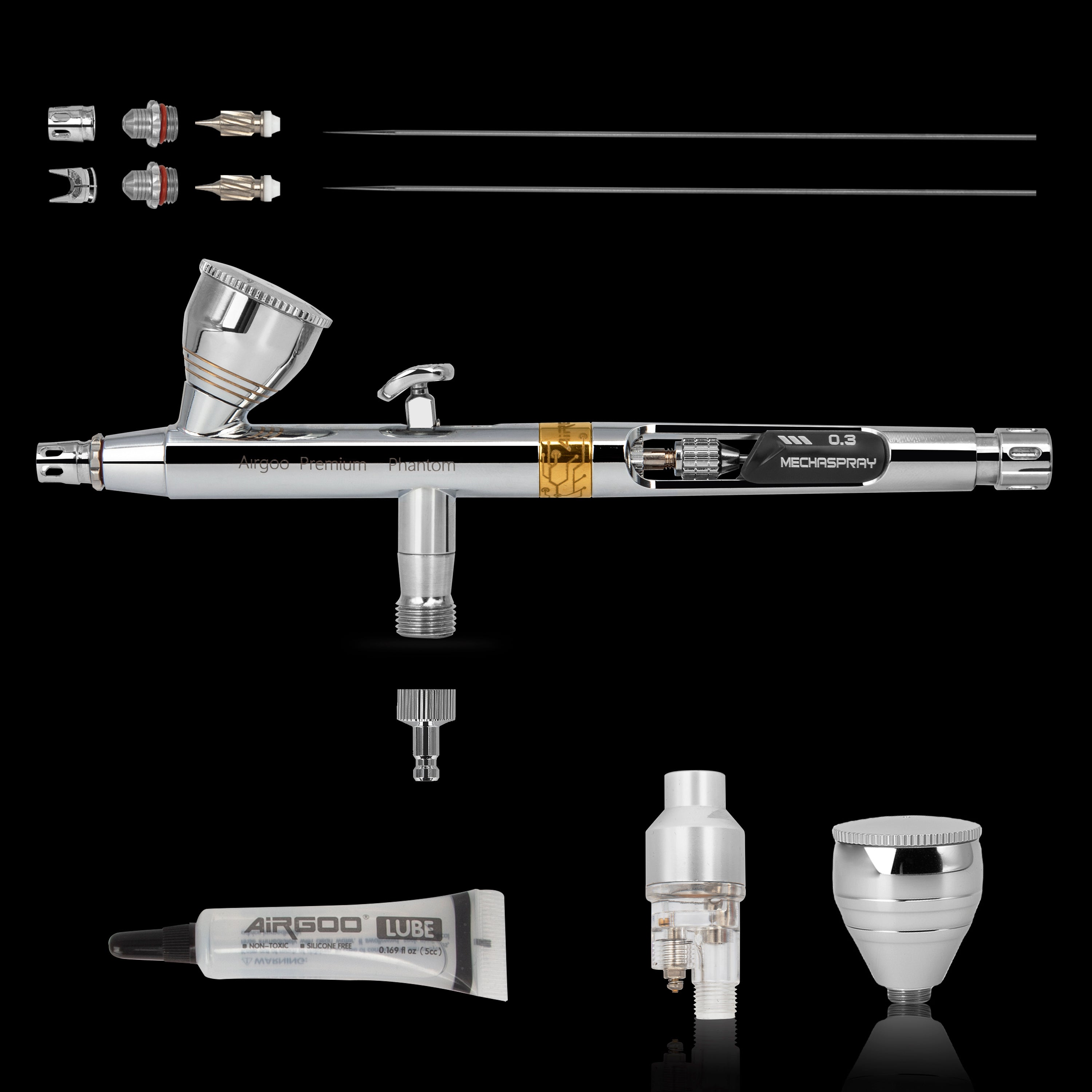Airgoo Premium Series Dual Action Gravity Feed Airbrush Phantom with 0.2mm/0.3mm Nozzle