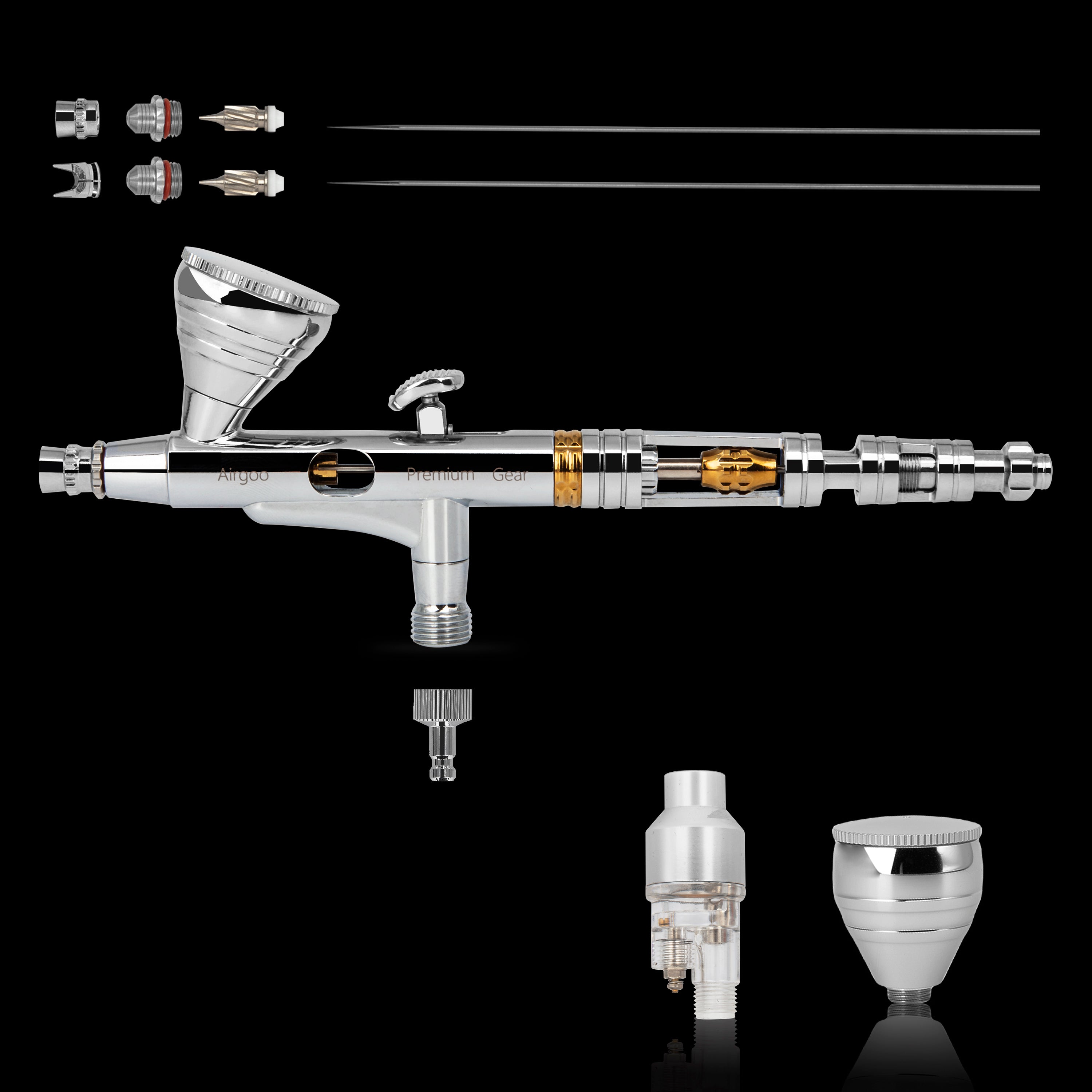 Airgoo Premium Series Dual Action Gravity Feed Airbrush Gear with 0.2mm/0.3mm Nozzle