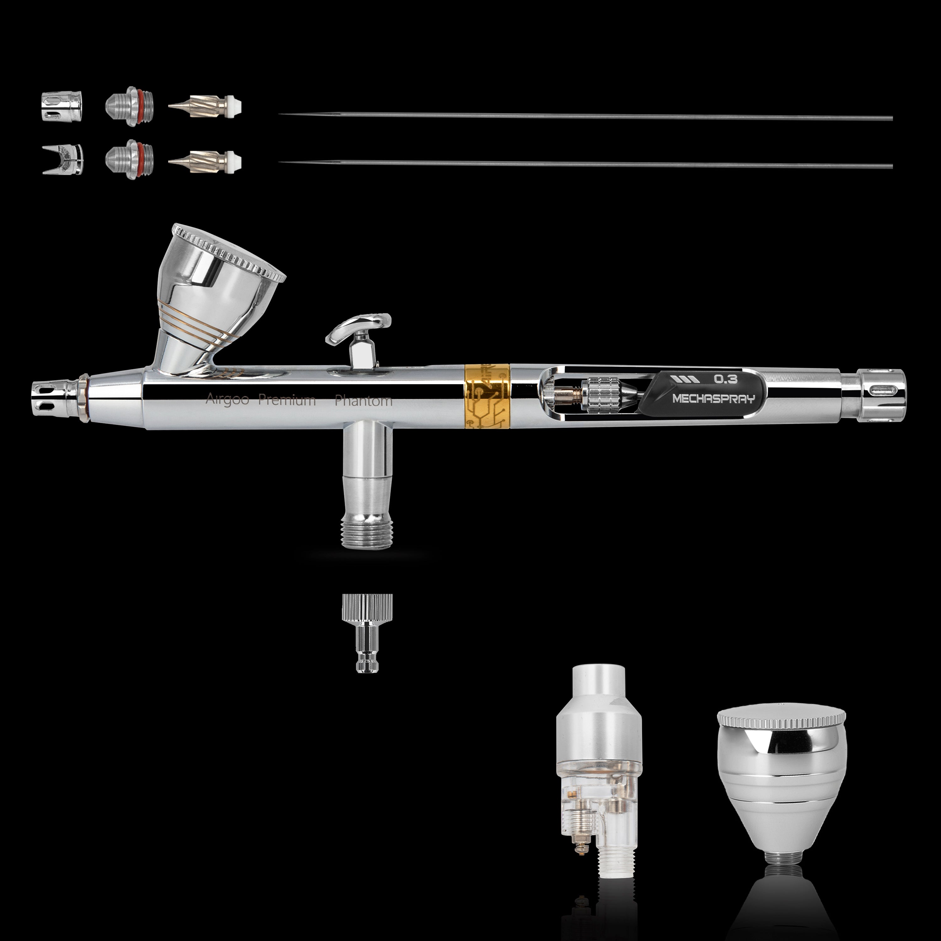 Airgoo Premium Series Dual Action Gravity Feed Airbrush Phantom with 0.2mm/0.3mm Nozzle
