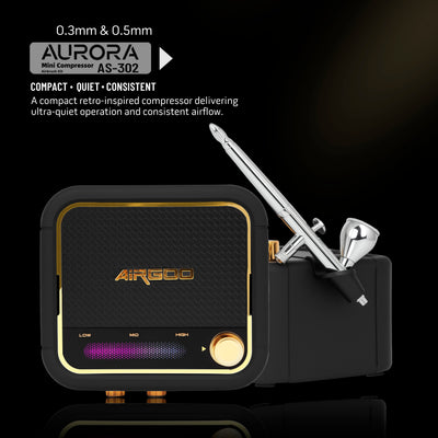 Airgoo Mini Airbrush Compressor Kit Aurora with AG-216B 0.3mm/0.5mm Nozzle