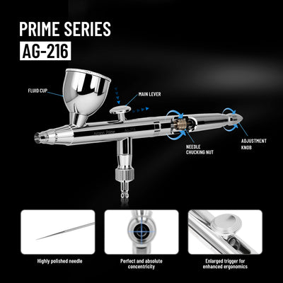 Airgoo Prime Series Dual Action Gravity Feed Airbrush AG-216 with 0.3mm/0.5mm Nozzle