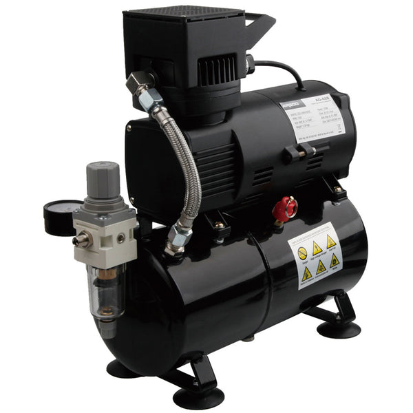 Wiltec Airbrush Zuigercompressor AF196AW Met 2 Cilinders En Luchttank Voor Werking Tot 6 Bar Met Schakelaar